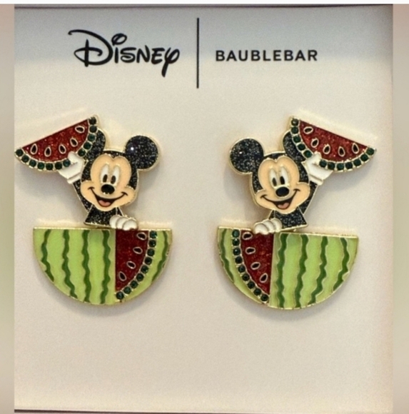 Disney BaubleBar Mickey Mouse Summer Watermelon Disneyland Earrings NIB - Picture 3 of 4